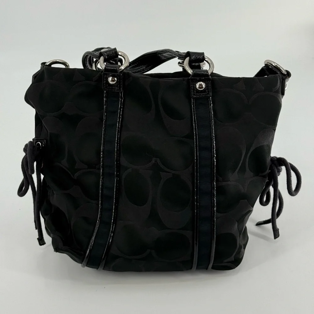 Coach Black‎ Signature Fabric and Patent Leather Daisy Tote
